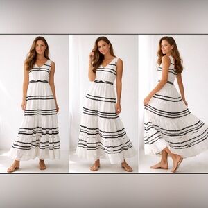 🤍 Max & Moi Paris 100% Silk Maxi Dress NWT Black White Size 36